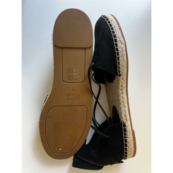 Eileen Fisher Womens Black Suede Leather Back Zip Lace Espadrille Flat Sz 9 NWOT - Picture 6 of 8